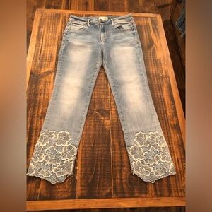 DRIFTWOOD Light Blue Cropped Jeans with Embroidered Hem